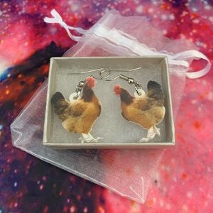 Photorealistic chicken earrings!